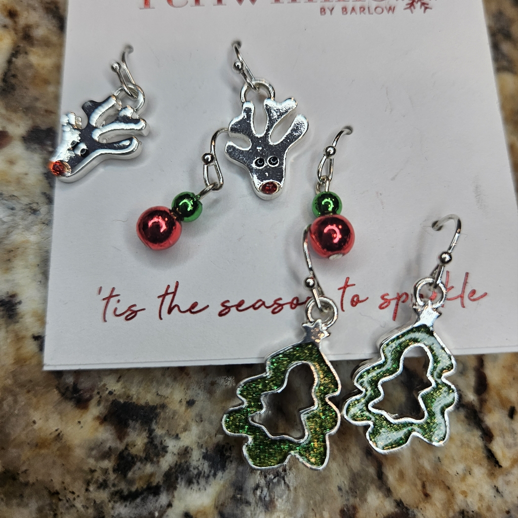 (2/$18) Christmas Themed Stud Earrings Ball Reindeer Christmas Tree Fishhook